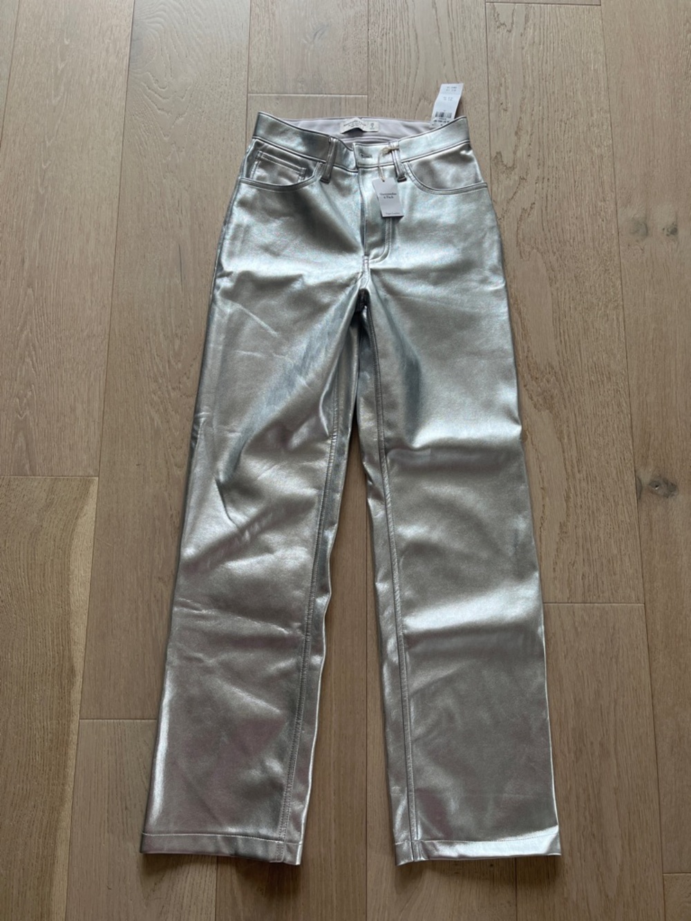 Silver Metallic Faux Learher High Rise Jeans